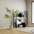 Modern Metal Shelving Unit with Black Vase Photo Frame Books Green Plant and White Wall
