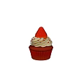 Delicious Red Cupcake With White Cream Fresh Strawberry And Red Sprinkles