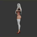 Woman With Cat Ears Long White Hair Red Lingerie White Thigh High Socks Red Heels