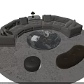 Modern Luxury Curved Gray Fabric Sofa and Round Marble Coffee Table Set With Ottoman