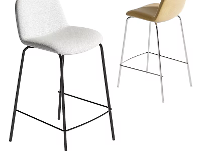 Modern Bar Stools With White And Beige Upholstered Seats And Sleek Metal Legs Design 3d model