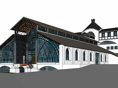 Historic Ancient Building Featuring Classic Roof Arched Windows And Stone Walls 3d model