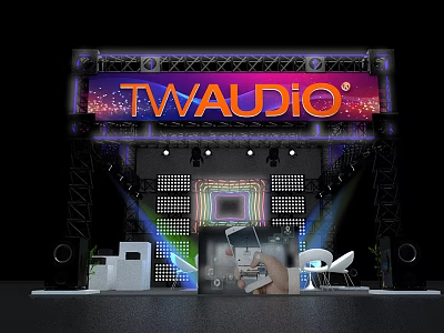 TWAUDIO Stage Setup With Professional Lighting Sound Equipment And Display Area 3d model