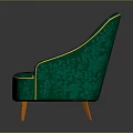 Stylish Green Velvet Armchair With Gold Button Tufted Design And Orange Wooden Legs