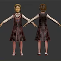 Girl Character 3D Model Front Back View With Dress Vest Stockings Shoes