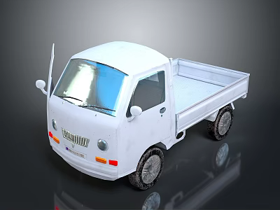 White Small Truck With Open Cargo Bed And Front Grille Design Features 3d model