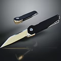 Tactical Folding Weapon Knife With Black Handle Gold Accents And Serrated Edge
