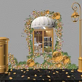 Scenic Photo Spot With Floral Arch White Awning Yellow Postbox And Street Lamp