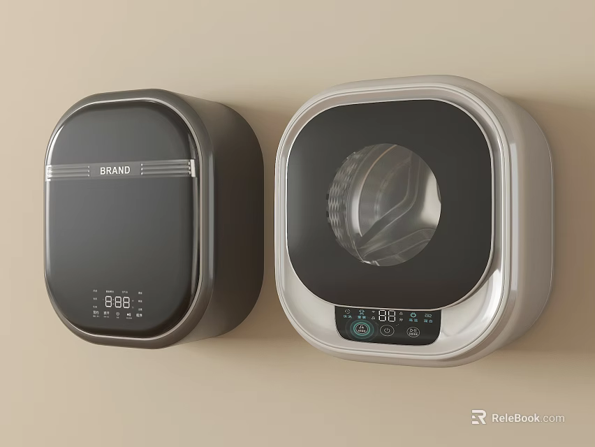 Sharp Wall Mounted Washing Machines With Black And White Design Digital 3d model