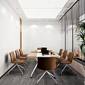 Modern Conference Room With Large Windows City View Long Table Brown Chairs And Green Plant
