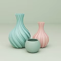 Modern Minimalist Decorative Vases with Light Green and Pink Striped Design