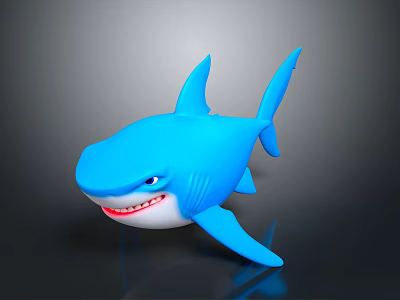 Cartoon Shark Toy Figure With Blue Body Smiling Face And Playful Design 3d model
