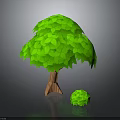 Green Plants Featuring Large Tree With Dense Green Leaves Brown Trunk And Small Shrub