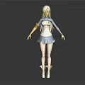 Anime Style Female Character With Long Silver Hair And Blue White Outfit Accompanied By Fantasy Creature Companion