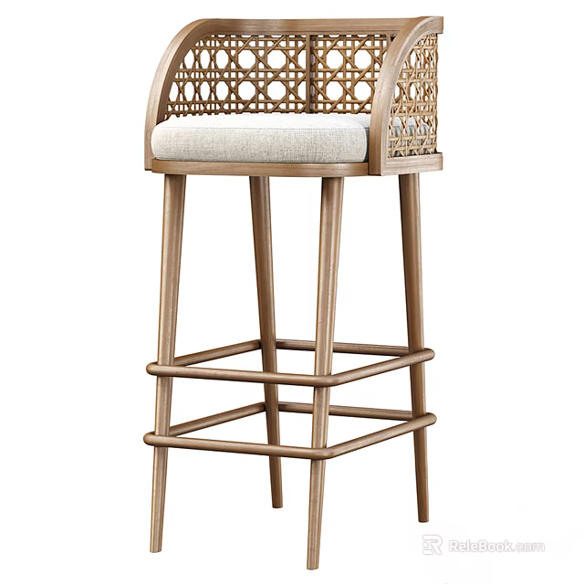 Elegant Wooden Bar Stool With Perforated Backrest And Light Padded Seat 3d model 