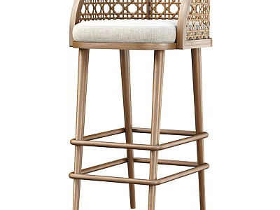 Elegant Wooden Bar Stool With Perforated Backrest And Light Padded Seat 3d model