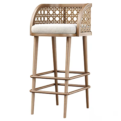Elegant Wooden Bar Stool With Perforated Backrest And Light Padded Seat 3d model