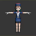 3D Game Movie Character With Green Hair Blue Uniform And White Gloves