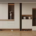 Modern Shoe Cabinet Area With White Cabinets Light Brown Accents And Herringbone Floor