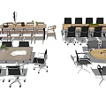 Modern Office Meeting Tables With Rectangular Round Designs And Ergonomic Chairs 3d model