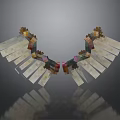 Symmetric Colorful Geometric Art Installation With Wing Shaped Blocks Strips And Reflection