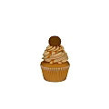 Delicious Cupcake With Swirl Cream Caramel Drizzle And Chocolate Topping