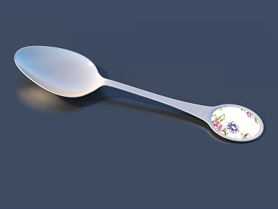 Elegant Silver Tableware Set Featuring Floral Pattern On Spoon Handle 3d model