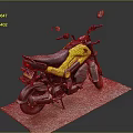 Yellow and Black Motorcycle with Black Seat and Rearview Mirrors on Display Platform