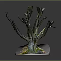 Natural Wooden Stump With Branches On Stone Base Decorative Ornament