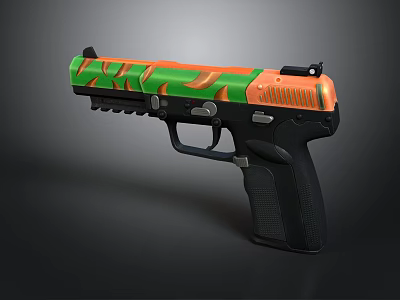 Stylish Orange Green Camouflage Pistol With Black Grip And Tactical Design 3d model