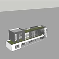 Modern Office Building Exterior With Gray White Facade Large Windows And Horizontal Cladding 3d model