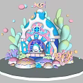 Colorful Cartoon Underwater Scene With Blue Dome House Coral Bubbles and Little Fish
