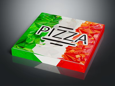 Green White Red Geometric Pattern Pizza Design With Modern Creative Typography 3d model