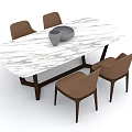 Modern Marble Dining Table Set With Four Brown Chairs And Decorative Bowls 3d model