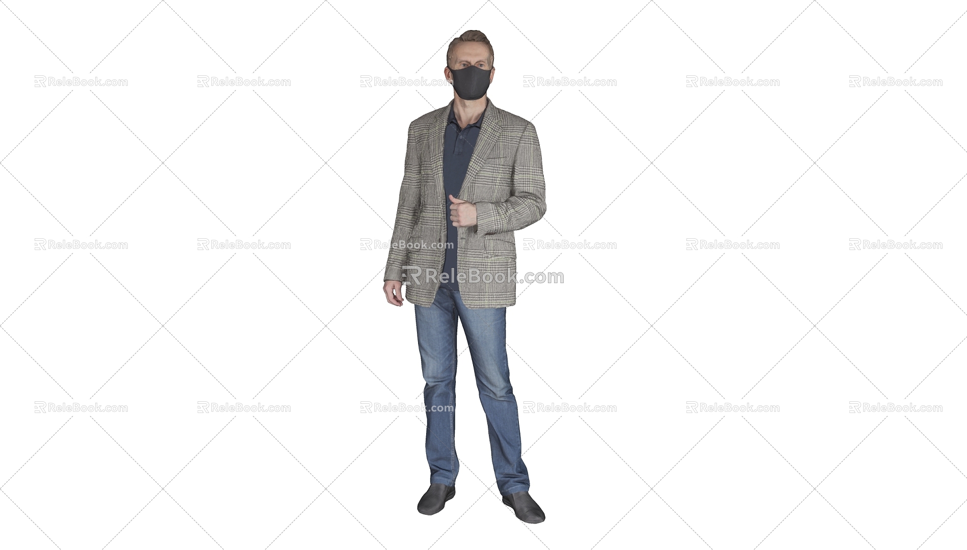 Casual suit men wearing masks men 3d model