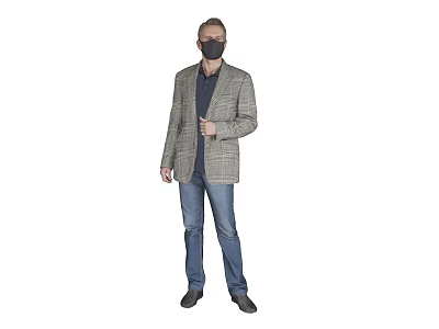Man In Plaid Blazer Dark Blue Shirt Jeans With Black Mask 3d model