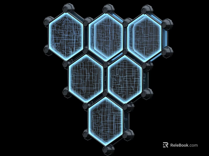 Illuminated Hexagonal Wall Decor With Blue Glow And Grid Pattern Design 3d model 