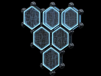 Illuminated Hexagonal Wall Decor With Blue Glow And Grid Pattern Design 3d model