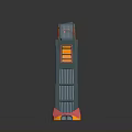 Modern Colorful Tower Building With Green Structure Red Windows Orange Pink Base And Top Spire