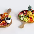 Assorted Fresh Fruit Platter With Strawberries Blueberries Pineapple Oranges Bananas And Avocado On Wooden Trays