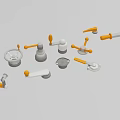 Industrial Equipment Control Components With White And Orange Mechanical Handles Knobs Valves