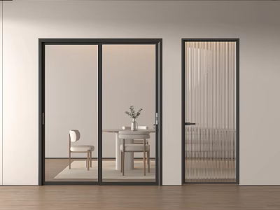 Modern Interior Sliding Doors With Clear Glass And Ribbed Panel Design 3d model
