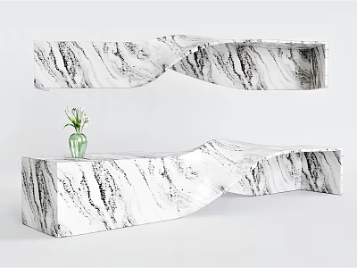 Modern Marble Reception Desk With Wavy Curved Shape Green Vase On Top 3d model