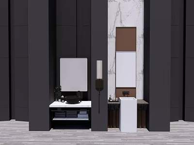 Modern Bathroom Vanity With Marble Countertop Mirror And Storage Cabinets 3d model