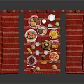 Red Dining Furniture Set With Booth Seats Table And Decorative Items