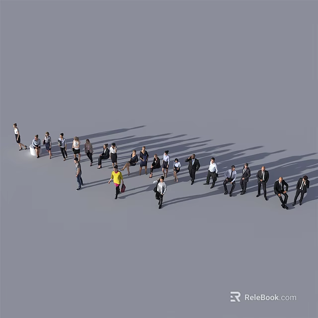 Diverse Group of People Walking With Extended Shadows in Open Space 3d model 
