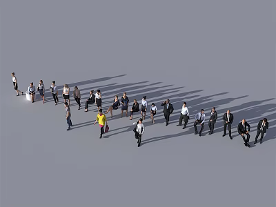 Diverse Group of People Walking With Extended Shadows in Open Space 3d model