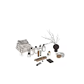 Essential Daily Washing Products Featuring Stacked Towels Liquid Soap Bottles Cleaning Brush And Soap Dish
