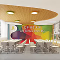Modern School Art Classroom With Colorful Ceiling Lights 3d model
