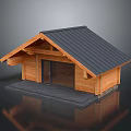 Wooden Cabin Exterior Design With Wooden Structure Black Roof Glass Door And Front Platform